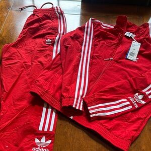 Adidas women 2 piece jogger suit, XS, new red/white track set